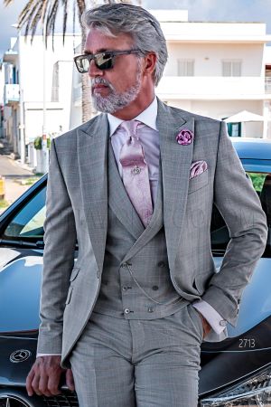 Abito elegante classico uomo in Principe di Galles grigio chiaro