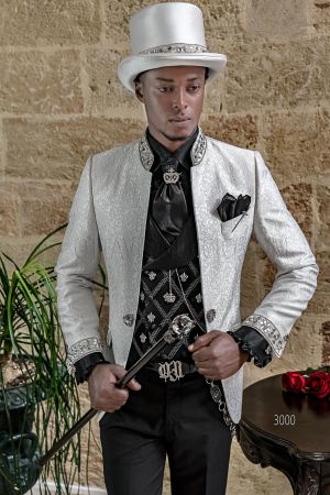 Giacca coreana elegante stile gotico damascato bianco con pantalone nero