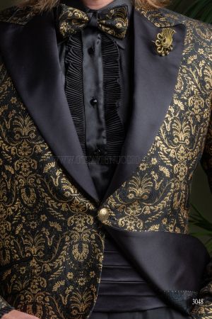 Papillon bicolore broccato nero con oro