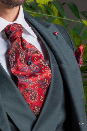 Cravattone da annodare e Fazzoletto rosso disegno paisley