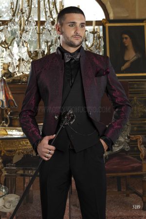 Herren Anzug Stehkragen Brokat Bordeaux 600387bb8ee55874