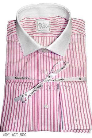 Hemd, gestreift, rosa, aus Baumwolle, mit weißem Kragen