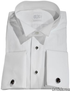 White Cotton Tuxedo Shirt with Pleats and Wing Collar 1827287b7b154b79