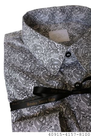 Modern collar shirt in black paisley pattern