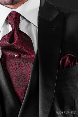 Cravattone d'annodare e fazzoletto damascato rosso