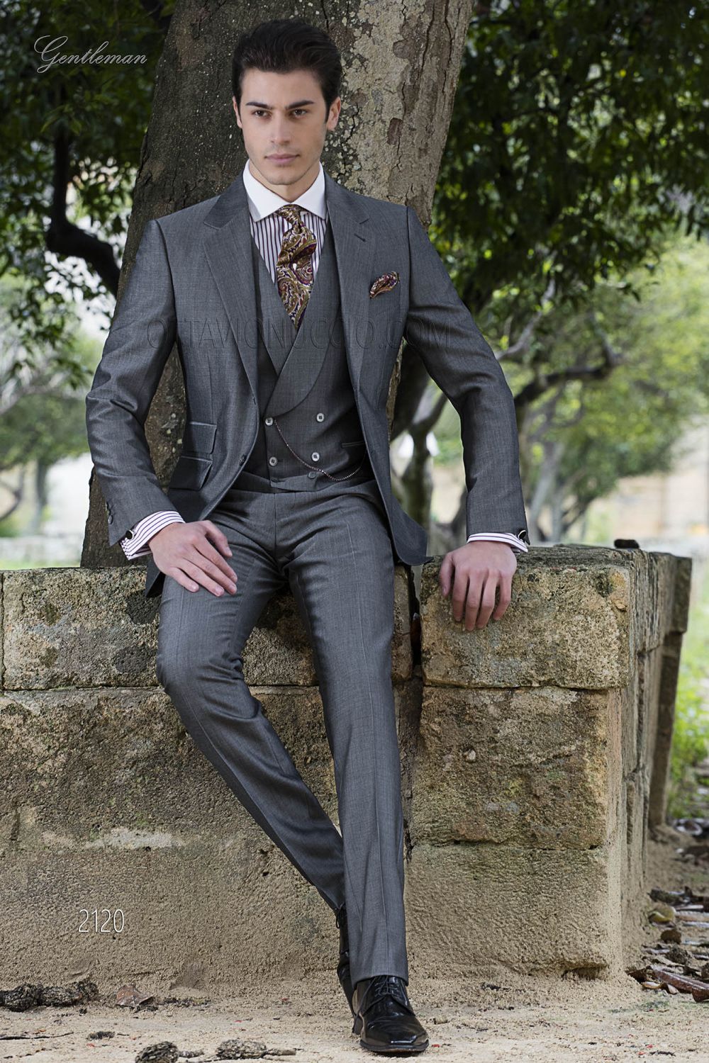 Bespoke morning formal suit in grey mohair wool blend - Ottavio