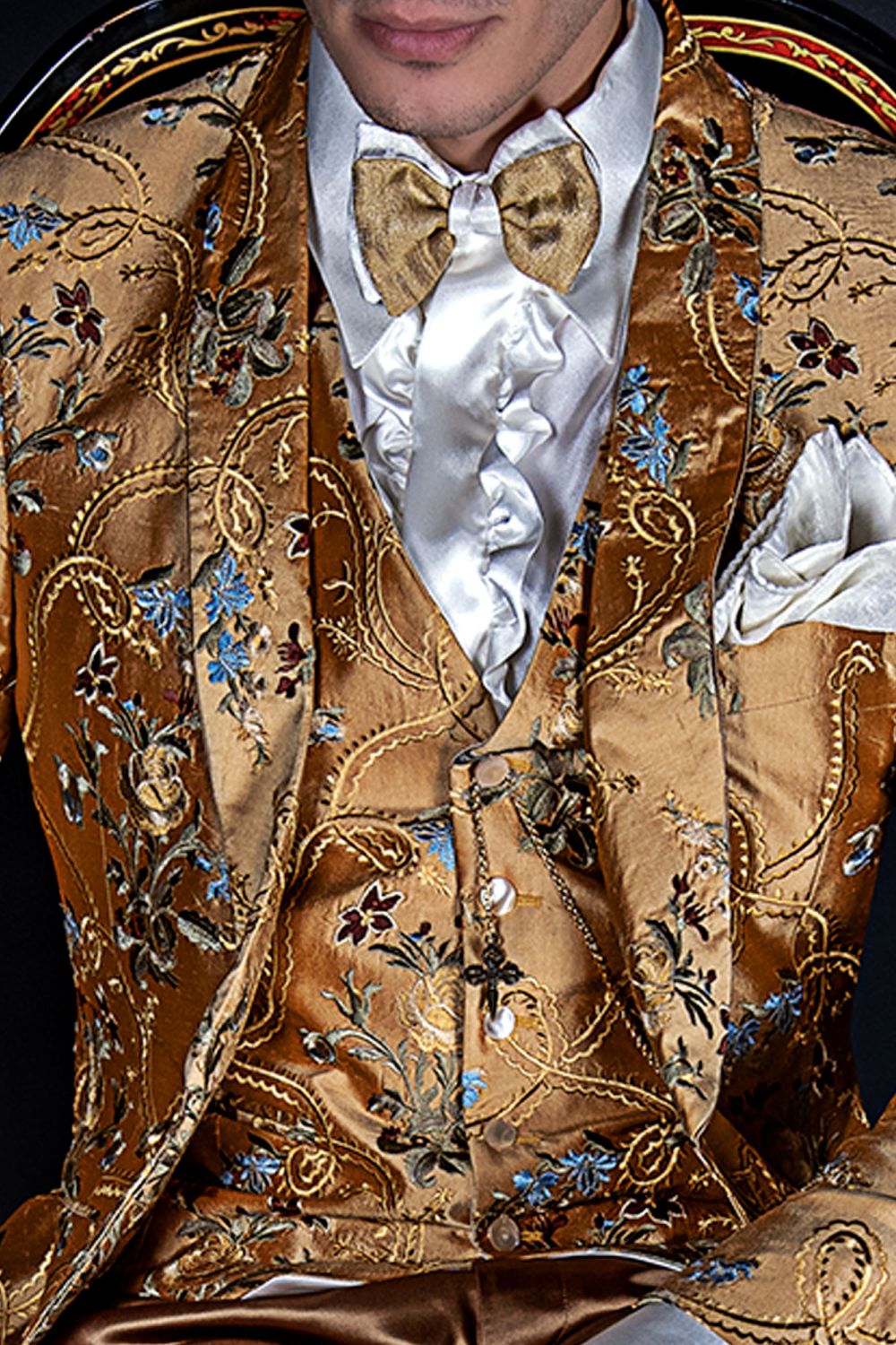 PARKLEES Lussuosa camicia jacquard a maniche lunghe da uomo, vestibilità slim, raso, setosa, motivo floreale, per matrimonio, festa, ballo di fine anno, Blu brillante, S