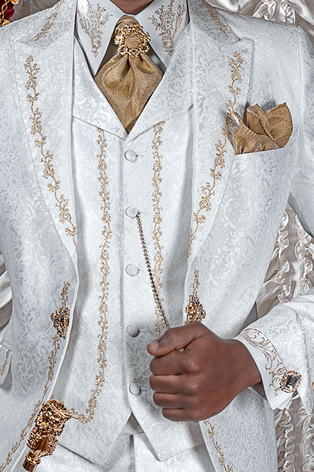 Luxury white brocade italian groom suit with gold embroidery - Ottavio  Nuccio Gala