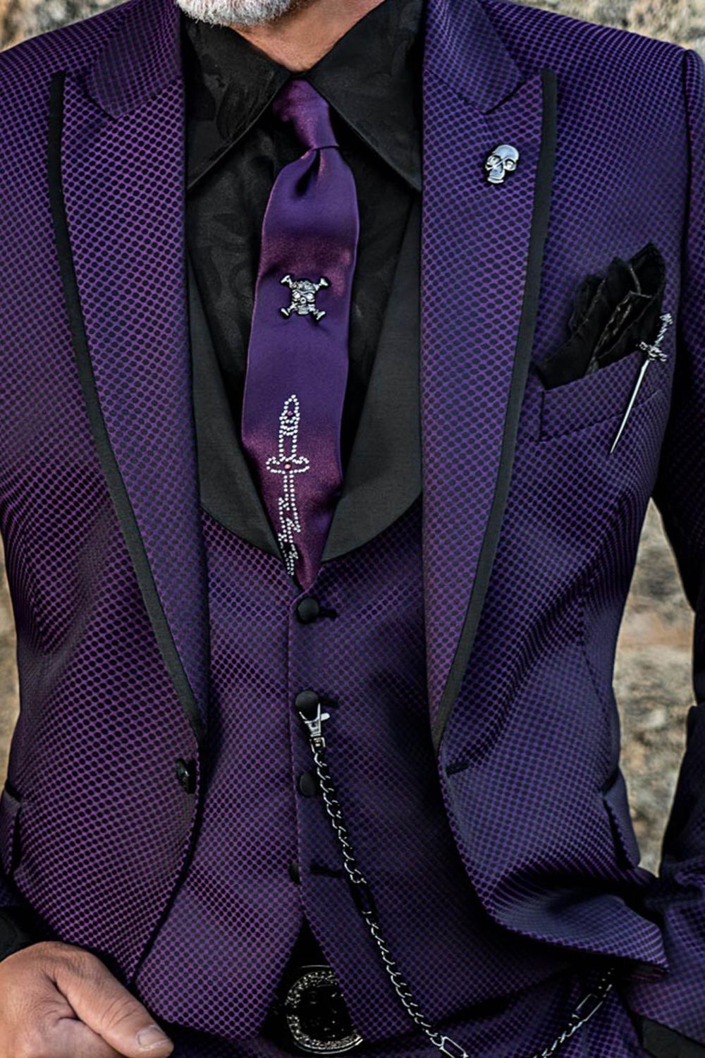 Black and purple fashion slim fit men suit with matching waistcoat - Ottavio Nuccio Gala Black and purple fashion slim fit men suit with matching waistcoat - Ottavio Nuccio Gala
