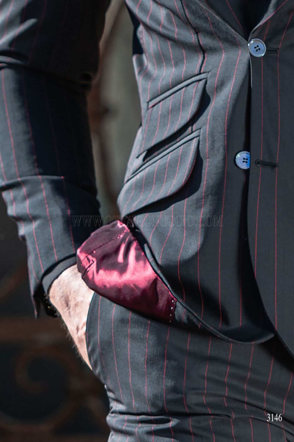 Black red pinstripe men's italian suit - Ottavio Nuccio Gala