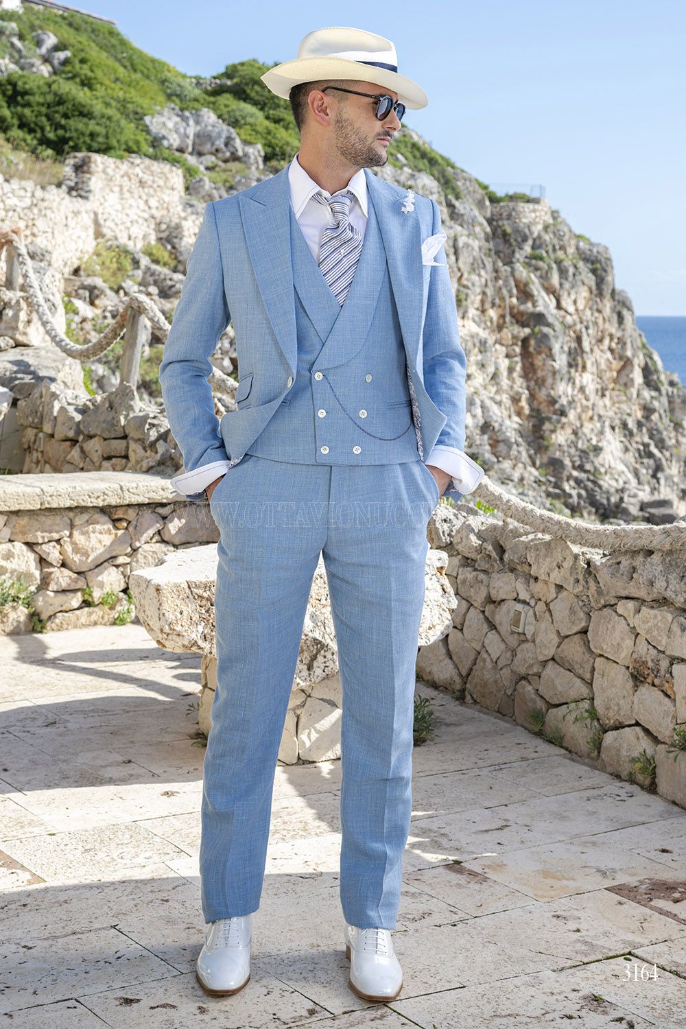 Luxury Light Blue Linen Wedding Suit - Ottavio Nuccio Gala