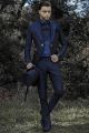 Costume de mariage homme gothique vintage en tissu damassé bleu