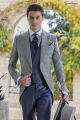 Prince of Wales morning suit in wool blend with blue vest and pants