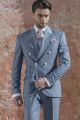 Peak lapel double breasted light blue wool blend italian suit