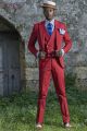 Traje de novio vintage rojo de algodón