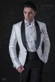Tuxedo homme italien en jacquard blanc, pantalon noir