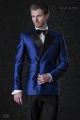 Italian bespoke royal blue double breasted tuxedo in shantung