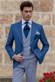 Bespoke royal blue wedding suit with hounds tooth trousers and vest