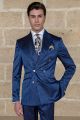 Italian royal blue pinstripe double breasted men suit dress
