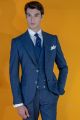 High fashion blue bespoke prince of wales groom suit