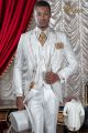 Luxury white brocade italian groom suit with gold embroidery