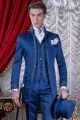 Abito sposo blu ricamato argento, redingote di lusso raso blu