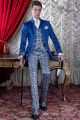 Bräutigam Anzug im Barock Stil aus blaue Satin, Brokat Weste und Hose