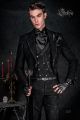 Costume steampunk gothique homme en brocart noir avec strass
