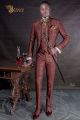Barock Stil Hochzeitsanzug aus rot golden Brokat mit golden Stickerei