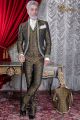 Luxury vintage brocade wedding suit in black and gold with crystals