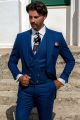 Jaquette moderne de mariage homme en pied de poule bleu électrique