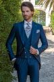 Costume jaquette moderne en mélange laine mohair bleu royal et gilet croisé