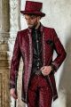 Gothic red brocade silver embroidered frock coat groom suit silver embroidered