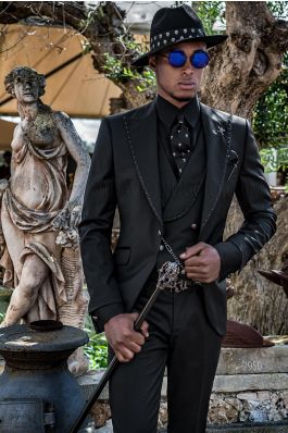 Gothic fashion steampunk black slim fit suit with studs - Ottavio