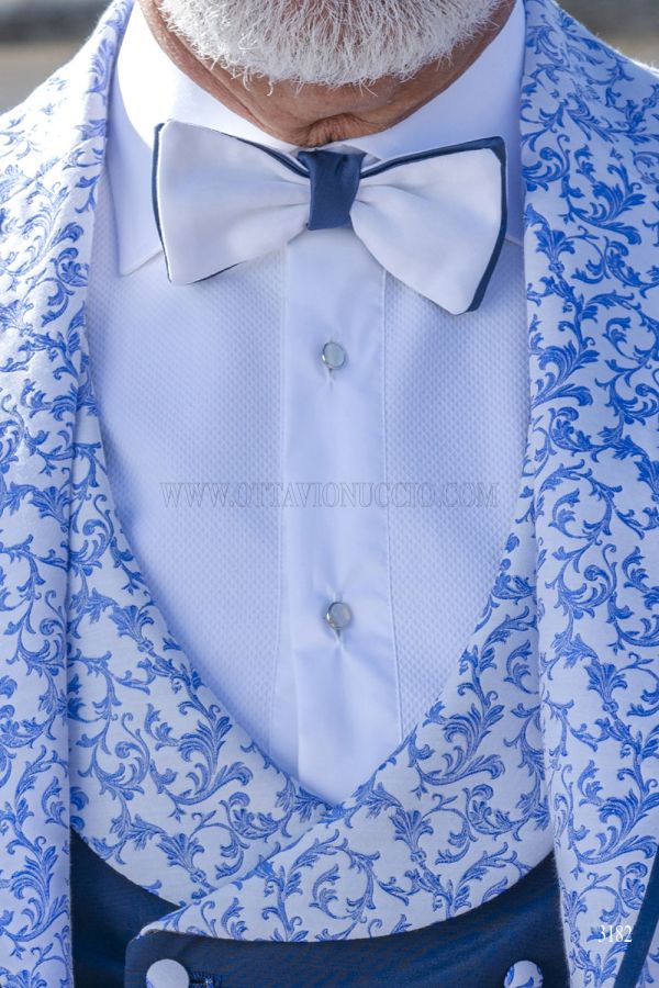 Papillon bicolore bianco nodo blu royal