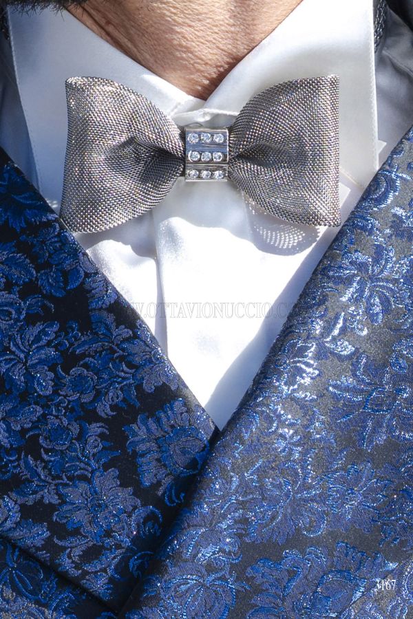 Papillon ottone color argento strass crystal