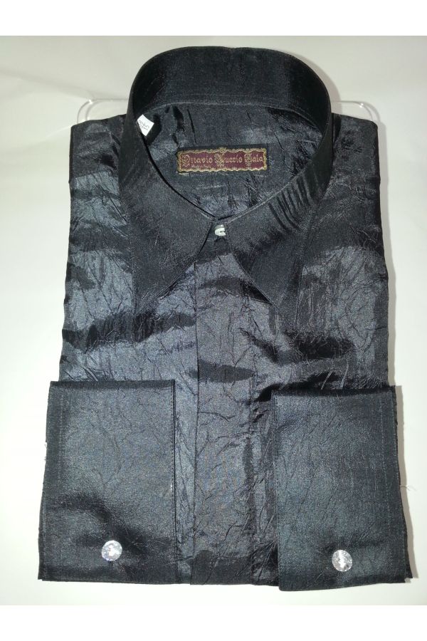 Black Crushed Shirt with Ruffles