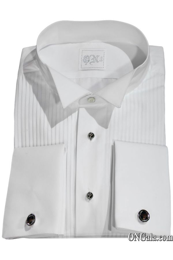Camicia bianca Tuxedo diplomatica in cotone con plissé