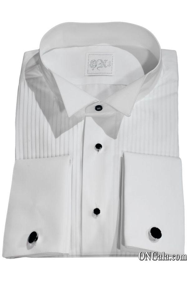 Camicia bianca Tuxedo diplomatica in cotone con plissé