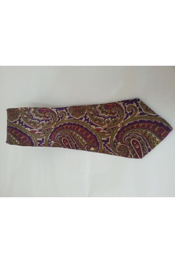 Krawatte und Einstecktuch, purple Paisley, aus Jacquard-Seide