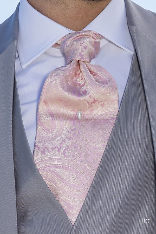 Cravattone e Fazzoletto in seta cachemire rosa