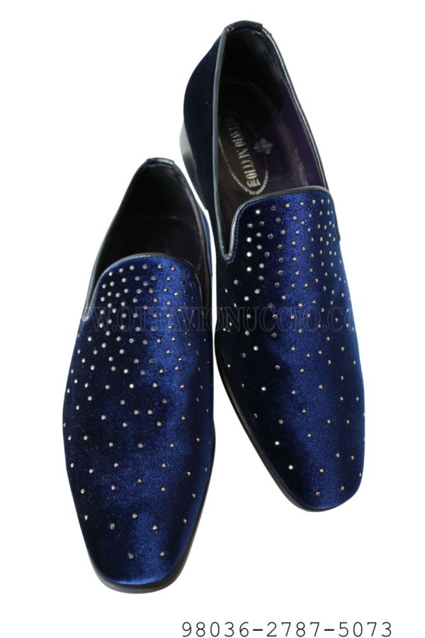 Pantofola velluto blu con strass crystal