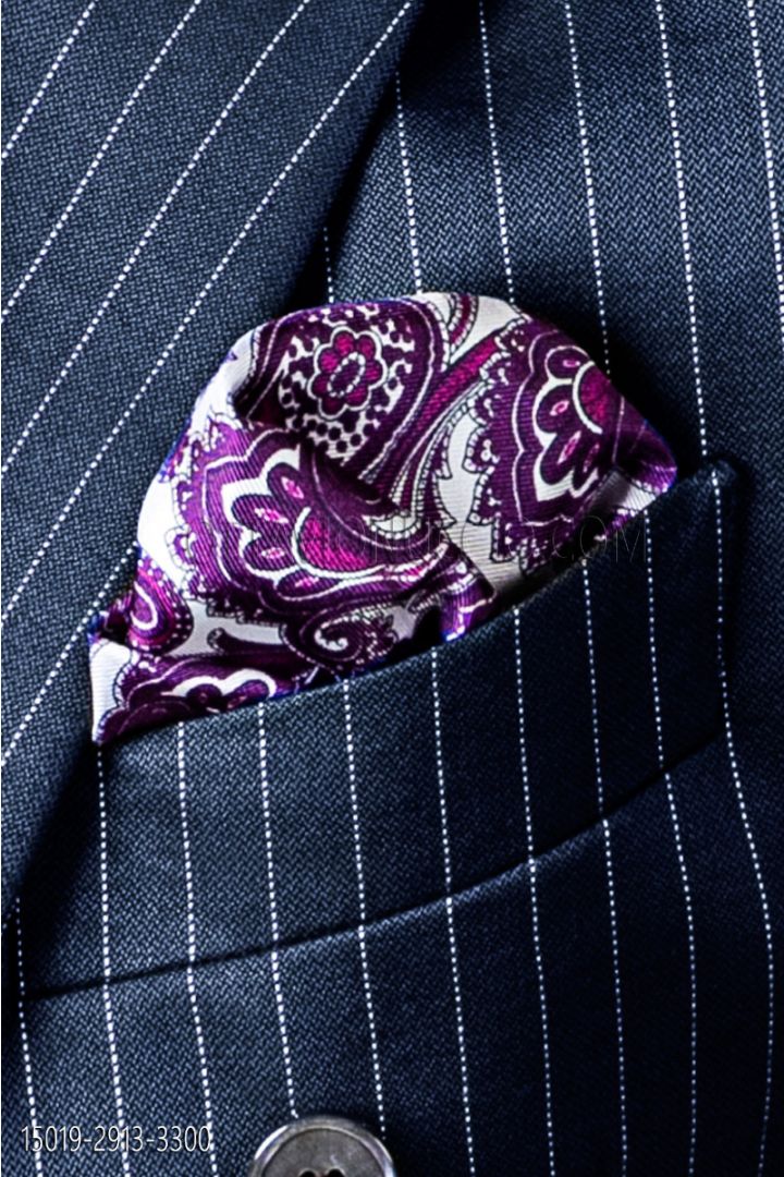 Einstecktuch, violett Paisley-Design, aus reiner Seide - Ottavio Nuccio Gala