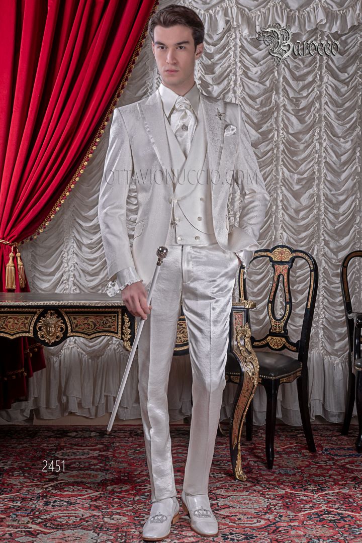 Ivory damask italian groom suit in silk blend baroque style - Ottavio  Nuccio Gala