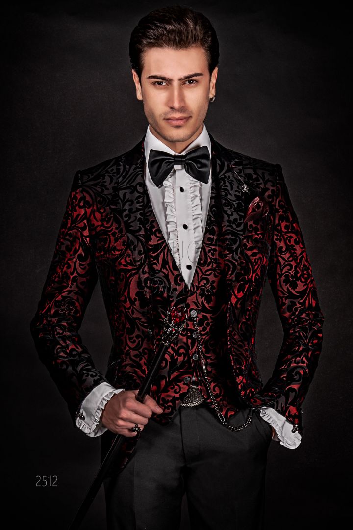 Blazer fashion velours brocart rouge - Ottavio Nuccio Gala