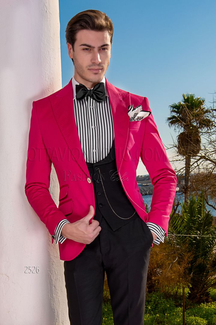 Luxury fuchsia cotton italian dress suit for summer groom - Ottavio ...