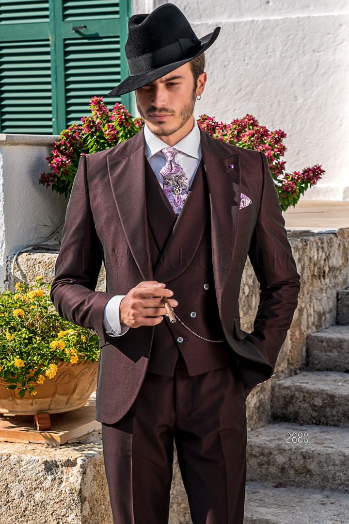 Burgundy Italian tailored fit 3 piece suit for men - Ottavio Nuccio Gala
