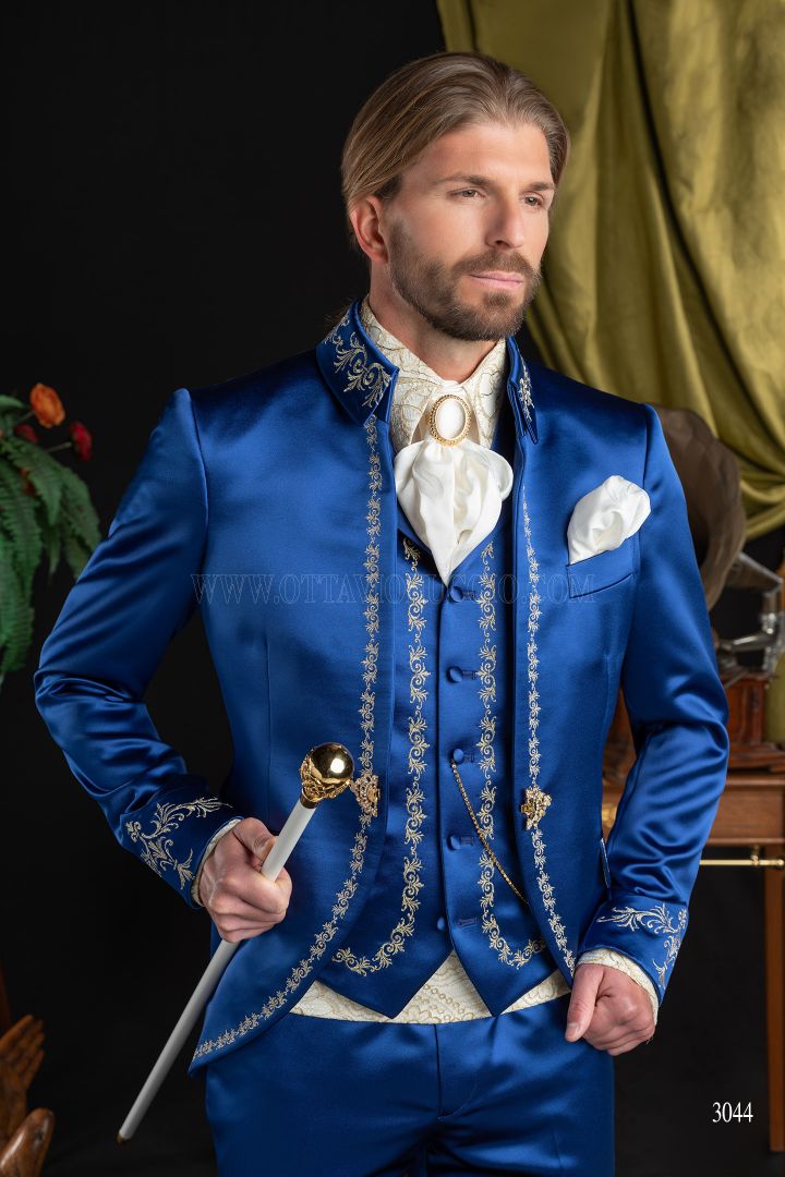 Traje de novio azul royal lujo con bordados dorados - Ottavio Nuccio Gala