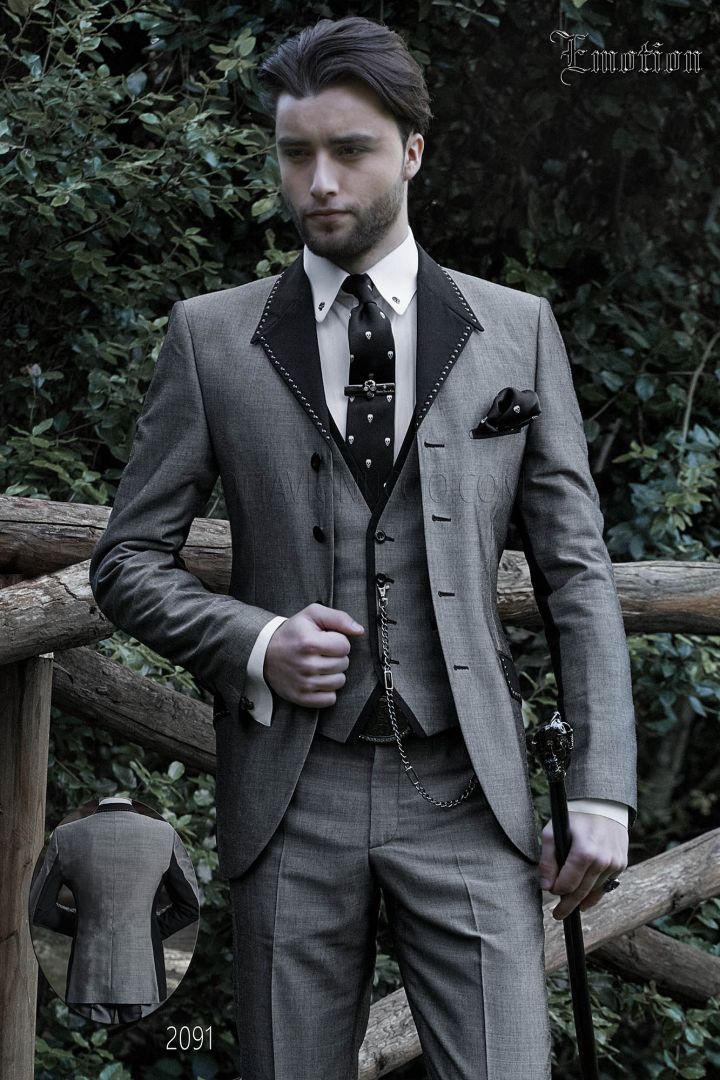 Italian hipster suit in gray with metal application on lapel - Ottavio  Nuccio Gala
