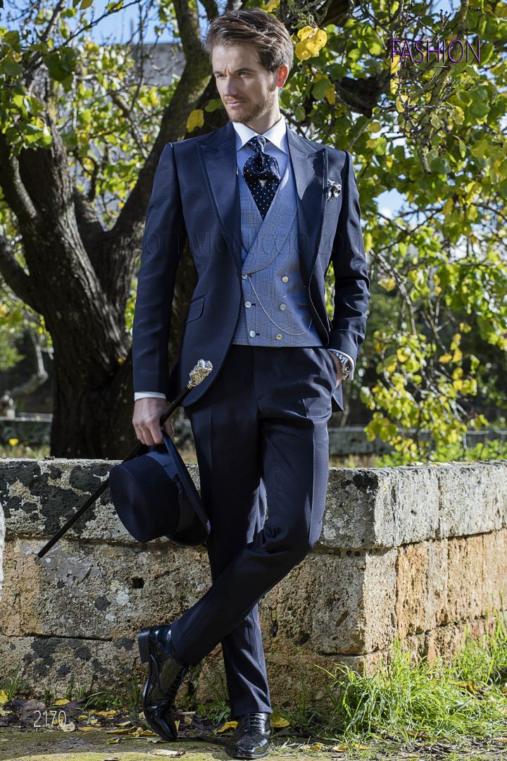 Blue high fashion italian wedding suit with Prince of Wales vest ...